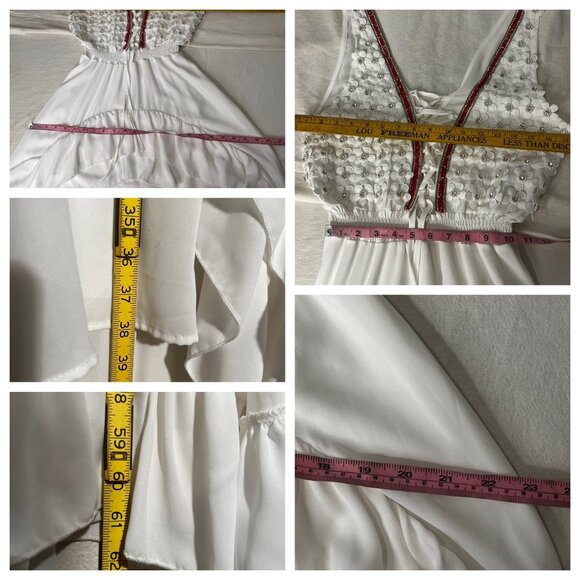 Monaco Boho-Style White M Maxi Dress Pearl Lace High-Low Corset Made in France - Picture 11 of 16